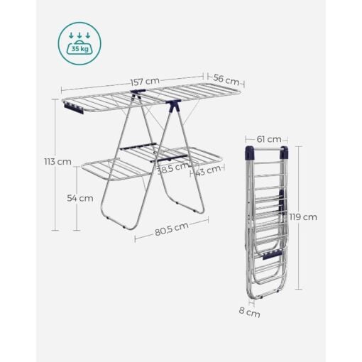 Songmics 2-Tier Freestanding Clothes Drying Laundry Rack Dimensions