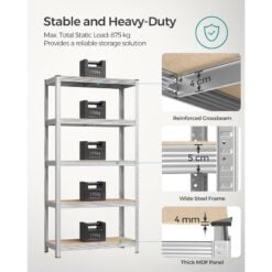 Songmics 5-Tier Industrial Style Storage Shelf, Set of 2, Silver Weight
