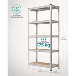 Songmics 5-Tier Industrial Style Storage Shelf, Set of 2, Silver Weight