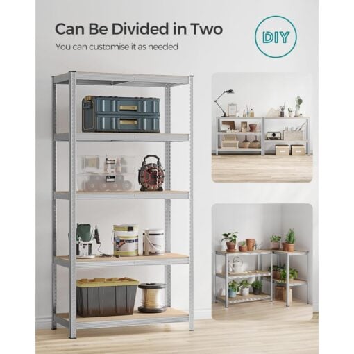 Songmics 5-Tier Steel Shelving Storage Unit, Silver Separated