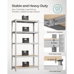 Songmics 5-Tier Steel Shelving Storage Unit, Silver Weight
