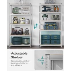 Songmics 5-Tier Steel Shelving Storage Unit, Silver Adjustable