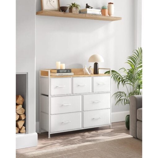 Songmics Bedroom Storage Chest of Drawers, White/Oak Living Room