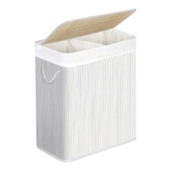 Songmics Dual Compartment Laundry Basket with Lid, White