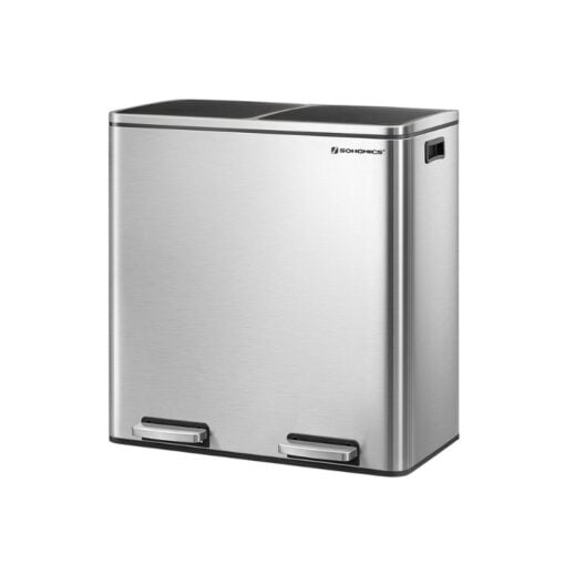 Songmics Dual Compartment Pedal Trash Bin with Bags, 60L Silver