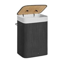 Songmics Foldable Bamboo Laundry Basket, Black