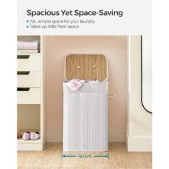 Songmics Foldable Bamboo Laundry Basket, White
