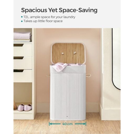 Songmics Foldable Bamboo Laundry Basket, White