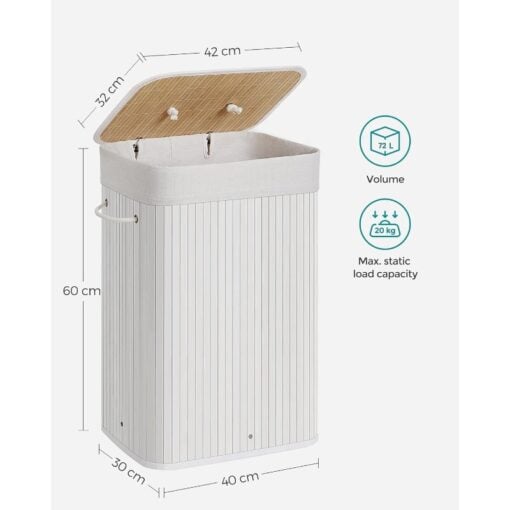 Songmics Foldable Bamboo Laundry Basket, White Dimensions
