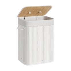Songmics Foldable Bamboo Laundry Basket, White