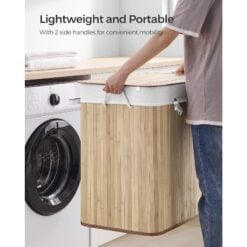 Songmics Triple Compartment Laundry Basket with Lid, Beige Carry