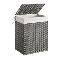 Songmics Woven Storage Laundry Basket with Lid, Grey