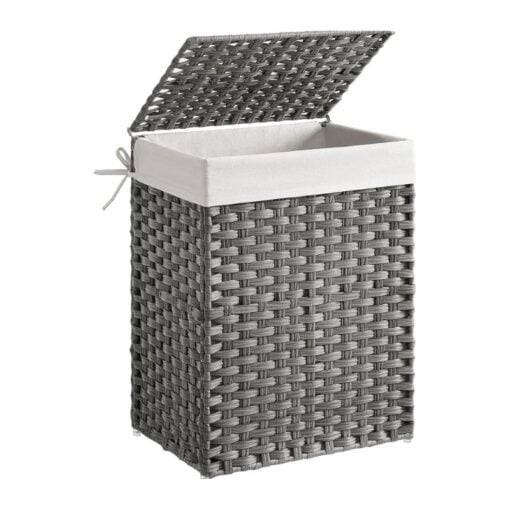 Songmics Woven Storage Laundry Basket with Lid, Grey