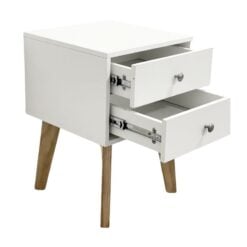 Bragg Bari Bedside Table Side Table, White Open Drawers