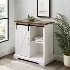 Bragg Davao Barn Door Storage Cabinet, White in Room