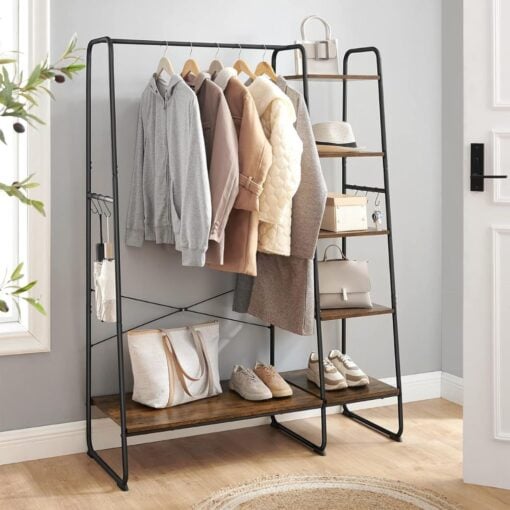 Bragg Capri 5-Tier Clothes Storage Rack with Rail, Brown Lifestyle