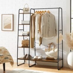 Bragg Capri 5-Tier Clothes Storage Rack with Rail, Brown Lifestyle