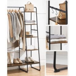 Bragg Capri 5-Tier Clothes Storage Rack with Rail, Brown Features