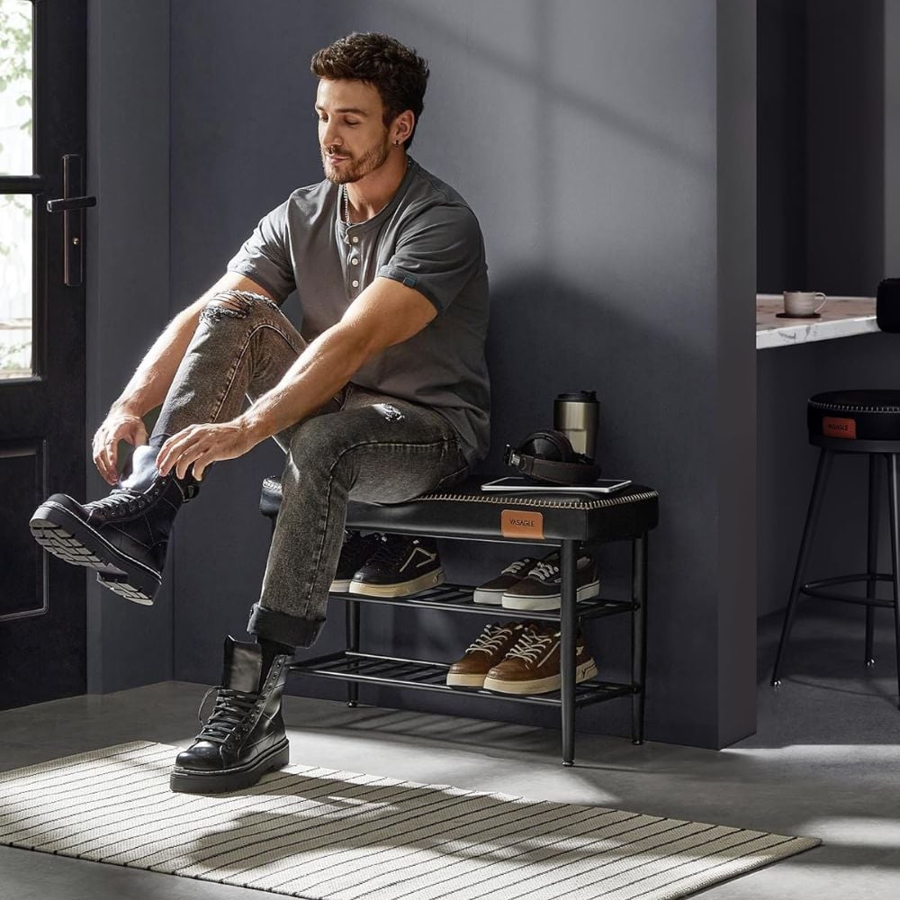 Vasagle 3-Tier Shoe Rack Storage Organiser Bench, Black