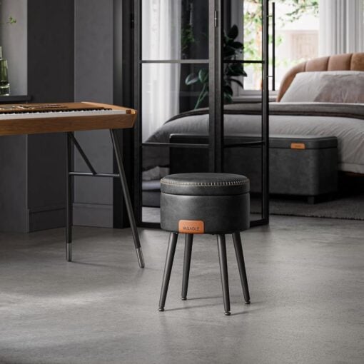 Vasagle Dressing Table Stool Storage Ottoman, Black Lifestyle