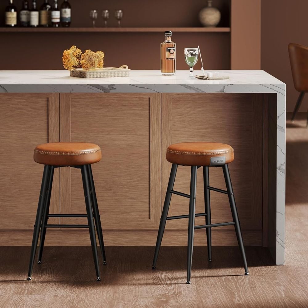 Vasagle Kitchen Bar Stool Chair, Height 63cm Set of GreenLeaf