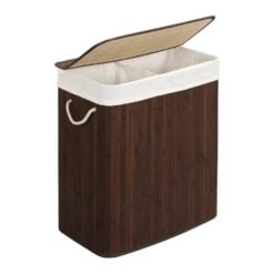 Songmics Dual Compartment Laundry Basket with Lid, Brown