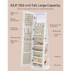 Songmics Full-Length Mirror Jewelry Organiser Cabinet, White Capacity