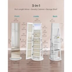 Songmics Full-Length Mirror Jewelry Organiser Cabinet, White