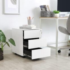 Songmics Rolling Filing Storage Cabinet with 3 Drawers, White Drawers Open
