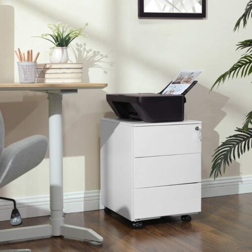 Songmics Rolling Filing Storage Cabinet with 3 Drawers, White