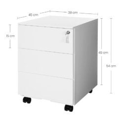 Songmics Rolling Filing Storage Cabinet with 3 Drawers, White Dimensions