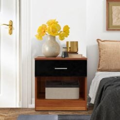Bragg Astana Bedside Table Side Table, Walnut Black Lifestyle