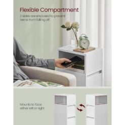 Bragg Darwin Slim Bedside End Table with 2 Drawers, Set of 2, White Compartment