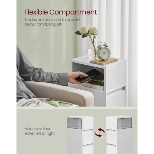 Bragg Darwin Slim Bedside End Table with 2 Drawers, Set of 2, White Compartment