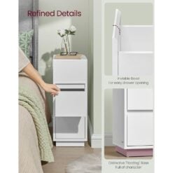 Bragg Darwin Slim Bedside End Table with 2 Drawers, Set of 2, White Details