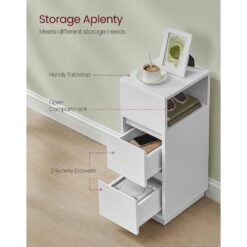 Bragg Darwin Slim Bedside End Table with 2 Drawers, Set of 2, White Drawers