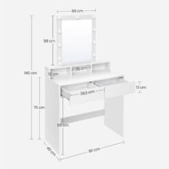 Bragg Derby Vanity Make-Up Dressing Table with Mirror, White Dimensions