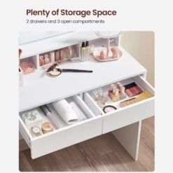 Bragg Derby Vanity Make-Up Dressing Table with Mirror, White Drawers