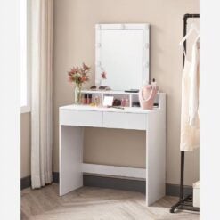 Bragg Derby Vanity Make-Up Dressing Table with Mirror, White Lifestyle