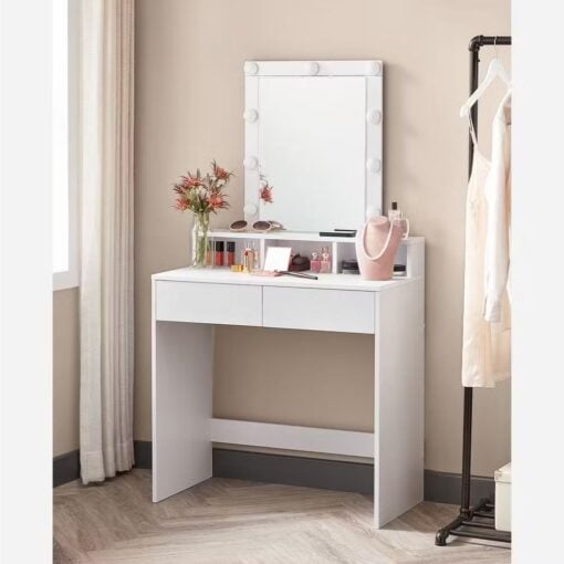 Bragg Derby Vanity Make-Up Dressing Table with Mirror, White Lifestyle