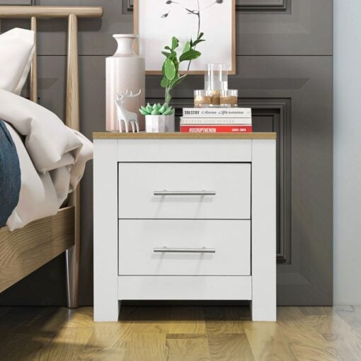 Bragg Minsk Bedside Table Side Table, Oak White Lifestyle