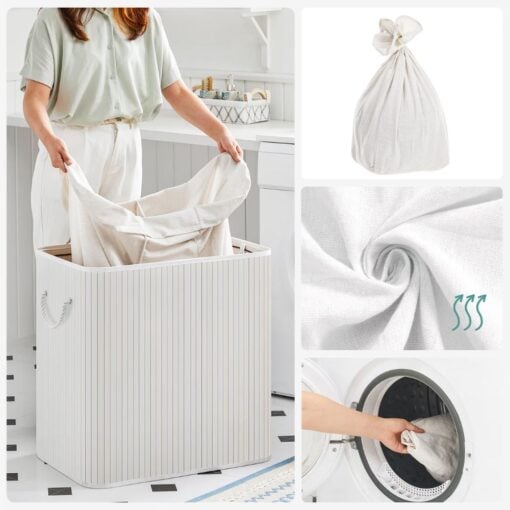 Songmics Triple Compartment Laundry Basket with Lid, White bags