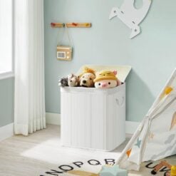 Songmics Triple Compartment Laundry Basket with Lid, White