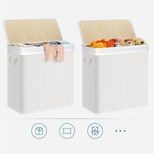 Songmics Triple Compartment Laundry Basket with Lid, White