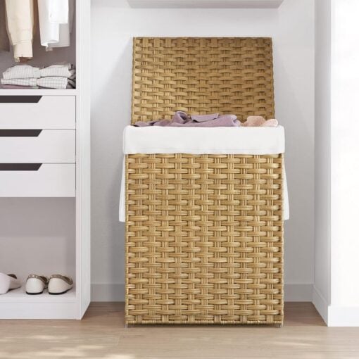 Songmics Woven Storage Laundry Basket with Lid, Natural Lifestyle