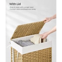 Songmics Woven Storage Laundry Basket with Lid, Natural lid