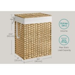 Songmics Woven Storage Laundry Basket with Lid, Natural dimenstions