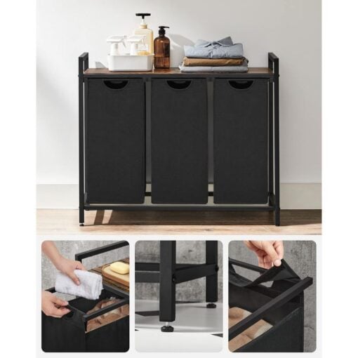 Bragg Kingston Laundry Basket with Three Removable Bags, Brown/Black Bags