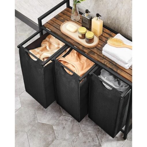 Bragg Kingston Laundry Basket with Three Removable Bags, Brown/Black