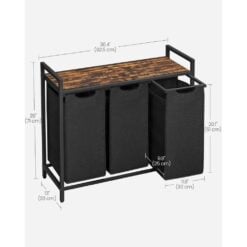 Bragg Kingston Laundry Basket with Three Removable Bags, Brown/Black Dimensions